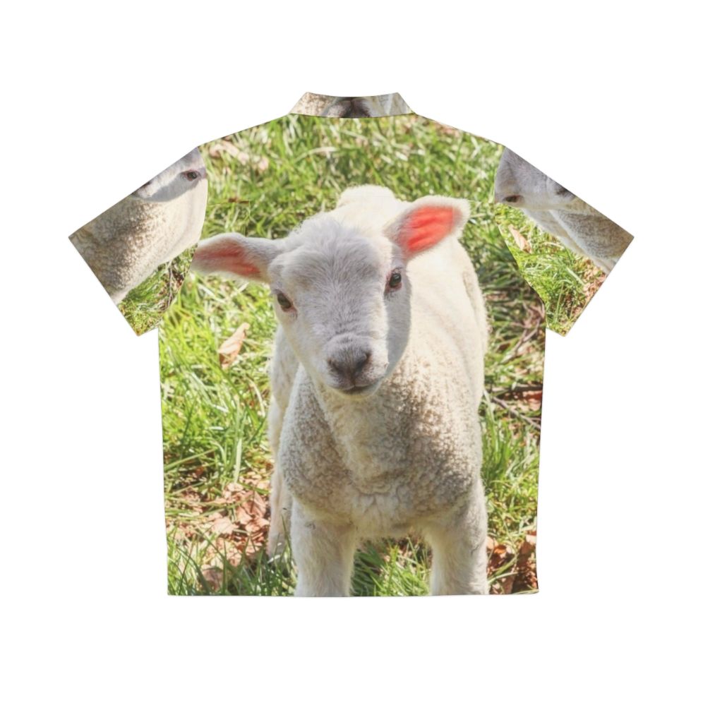 Cute baby lamb wearing a tropical Hawaiian shirt - Back