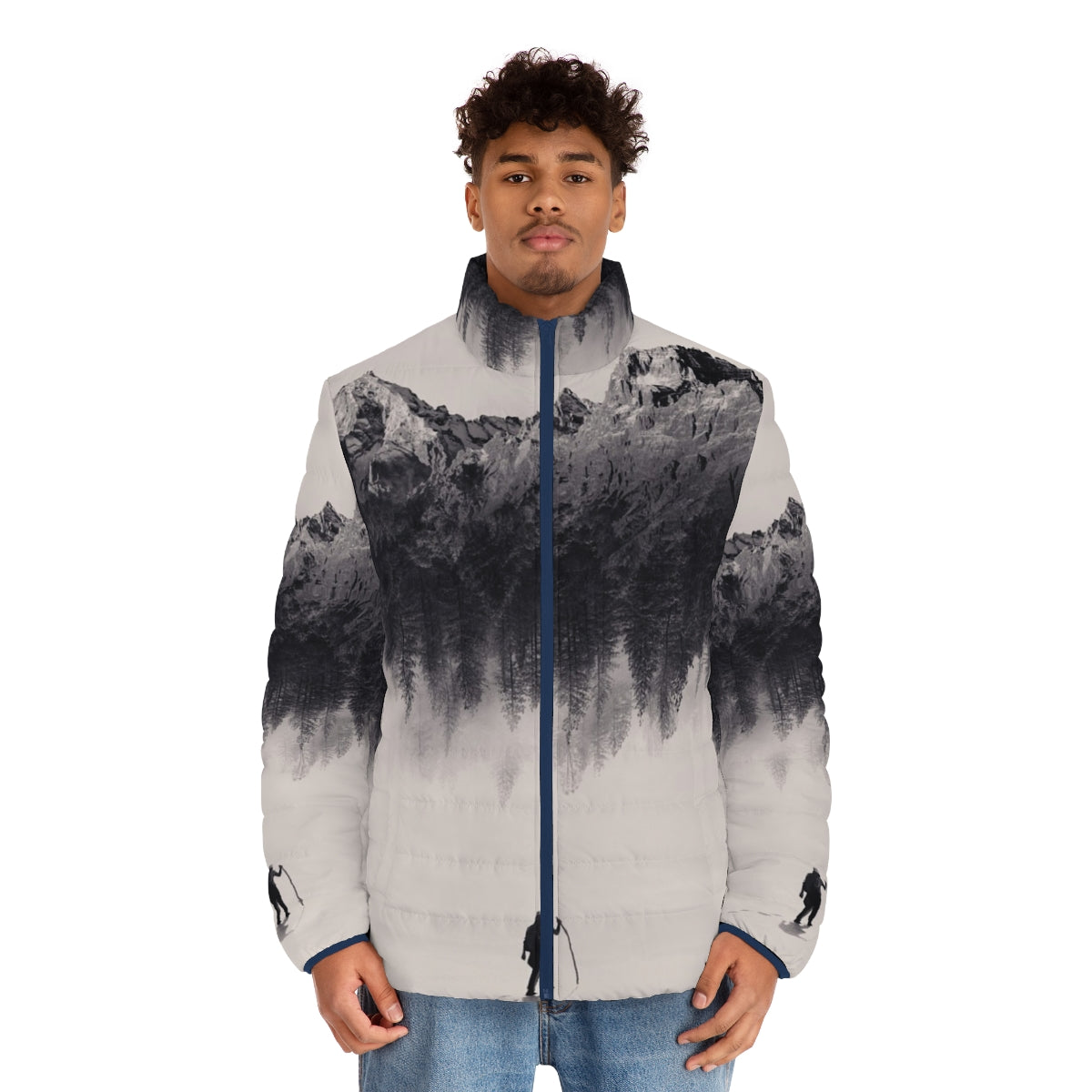 Adventure-Ready Puffer Jacket with Surreal Landscape - men front