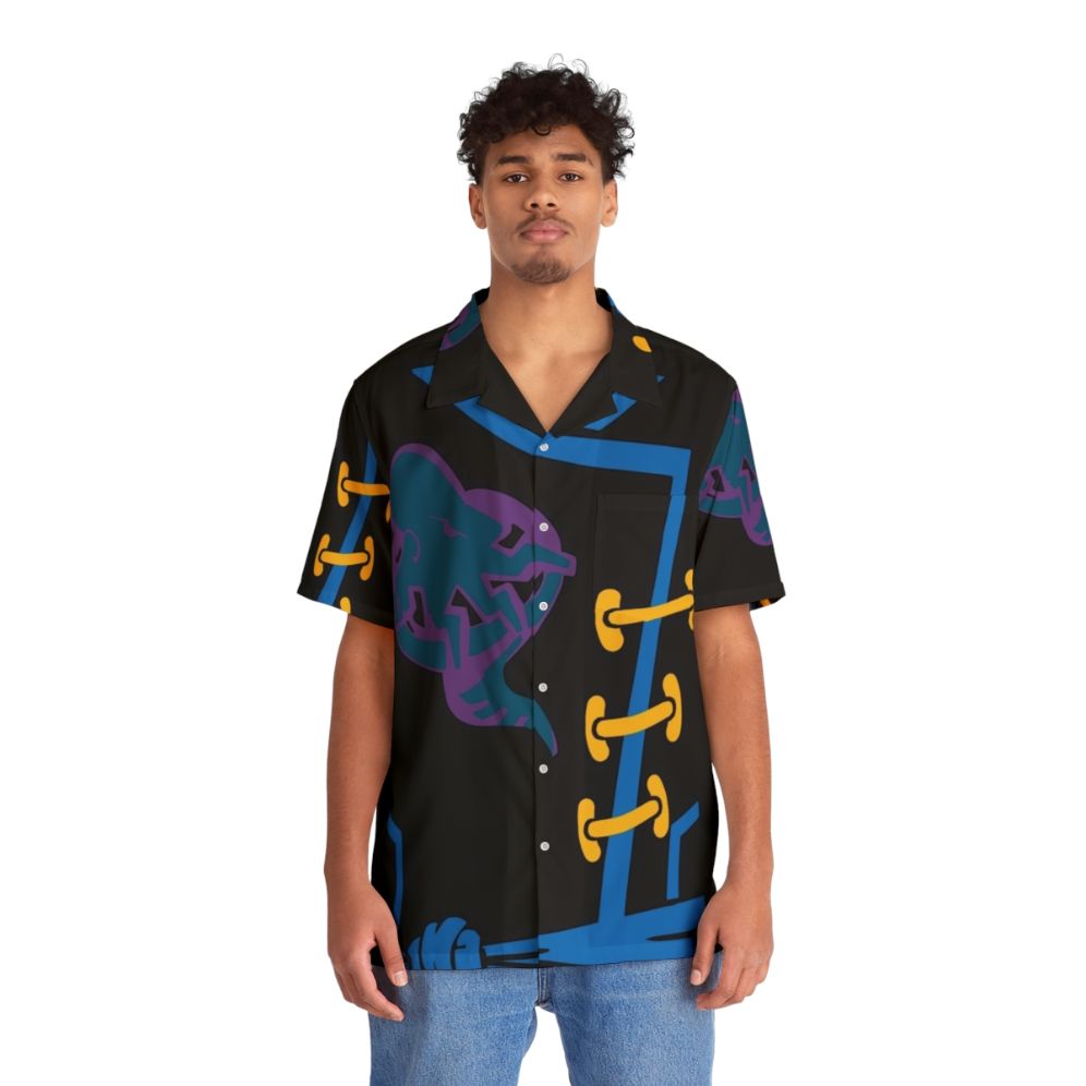 Blue Hawaiian Shirt with Tropical Print - People Front