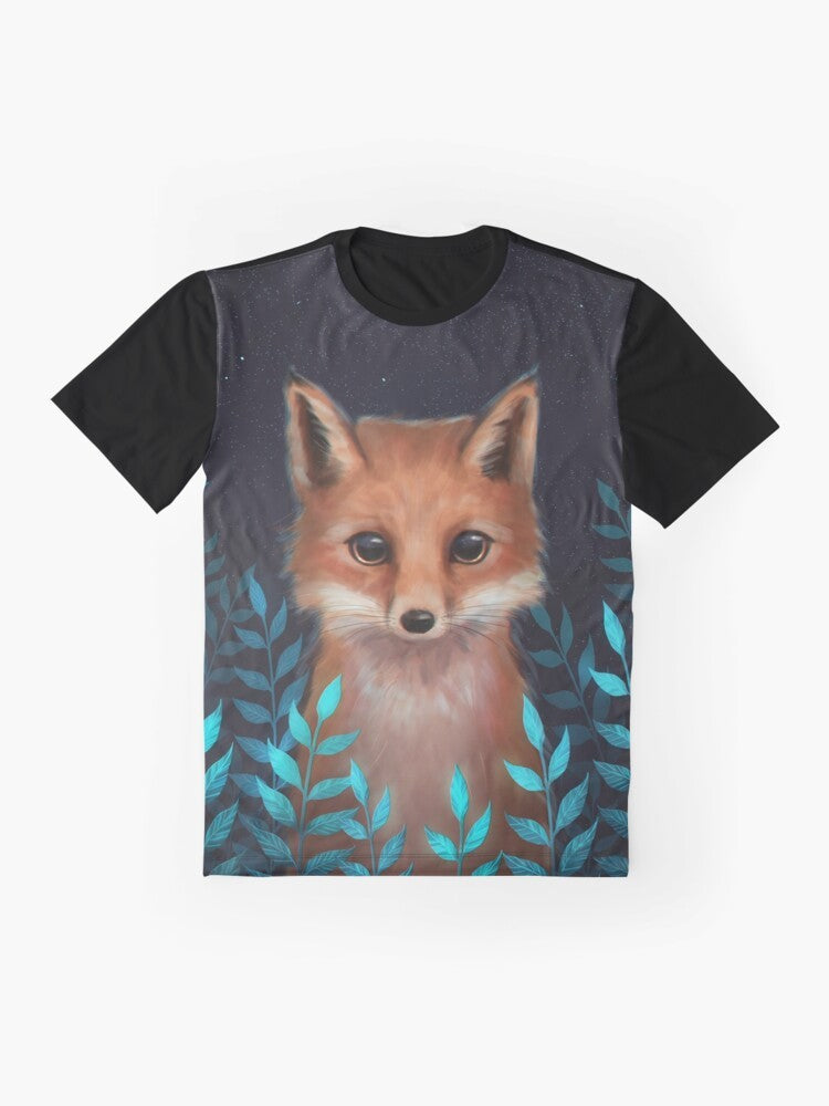 A cozy and stylish graphic t-shirt featuring a cute fox design, perfect for the autumn and winter seasons. - Flat lay