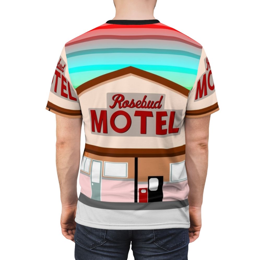 Vintage-style t-shirt inspired by the Rosebud Motel from the TV show Schitt's Creek - men back