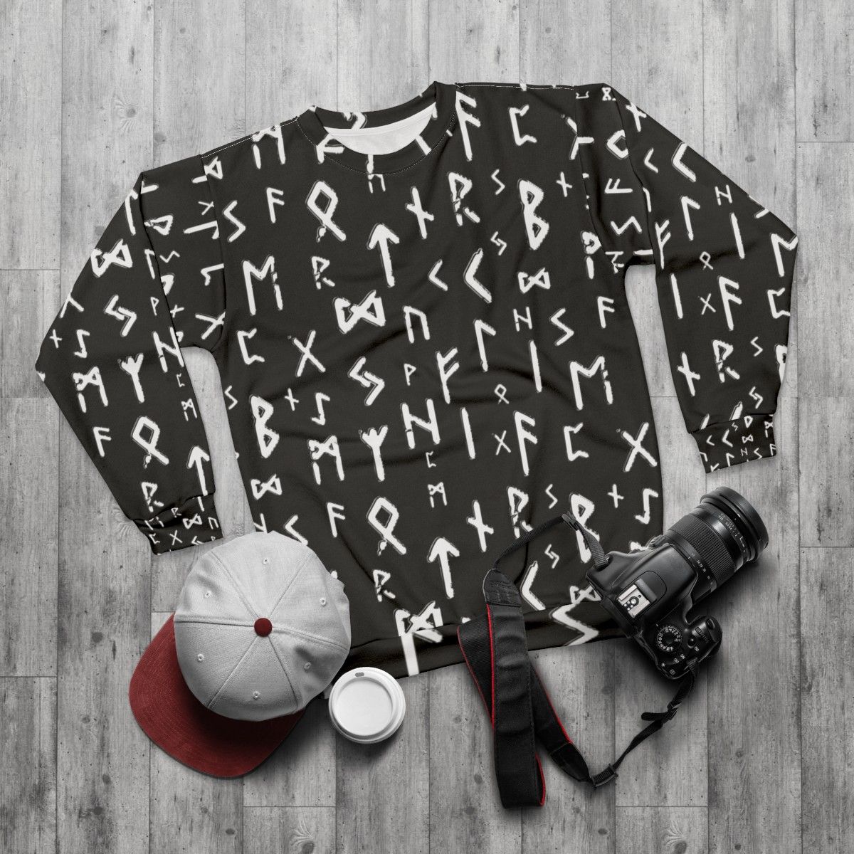 Elder Futhark Runes Viking Runic Alphabet Sweatshirt - flat lay