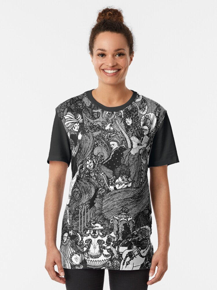 Aubrey Beardsley's "The Cave" art nouveau graphic design on a t-shirt. - Women