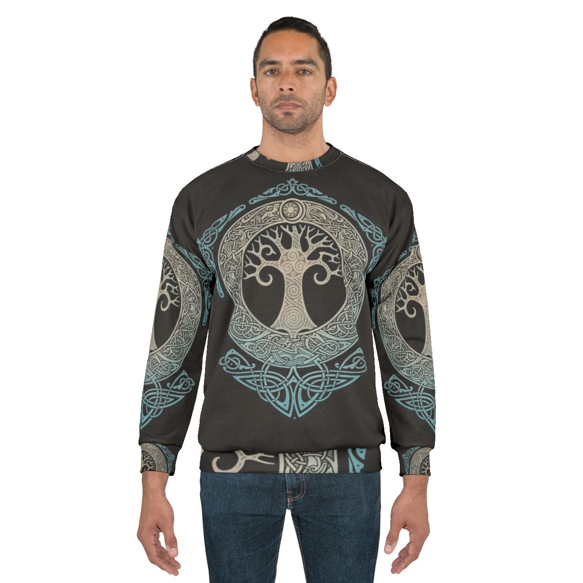 Yggdrasil tree of life sweatshirt with Norse mythology and tribal art design - men