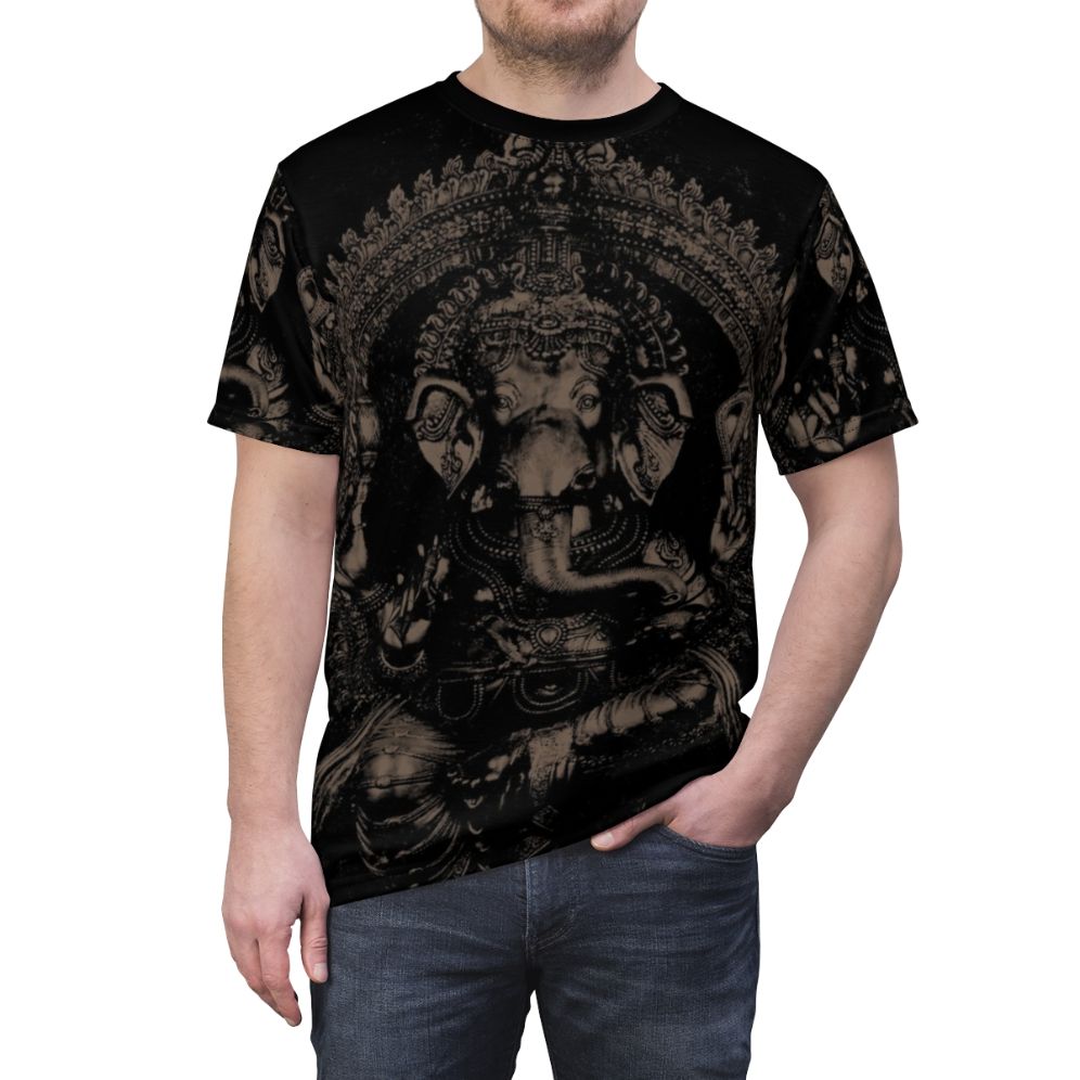 Ganesha Elephant Print T-Shirt, Hindu Mythology Inspired Design - men front