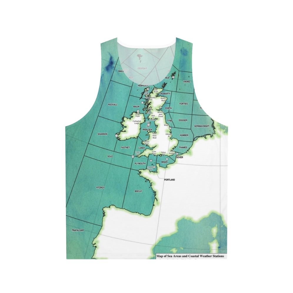 Unisex tank top featuring a shipping forecast map design