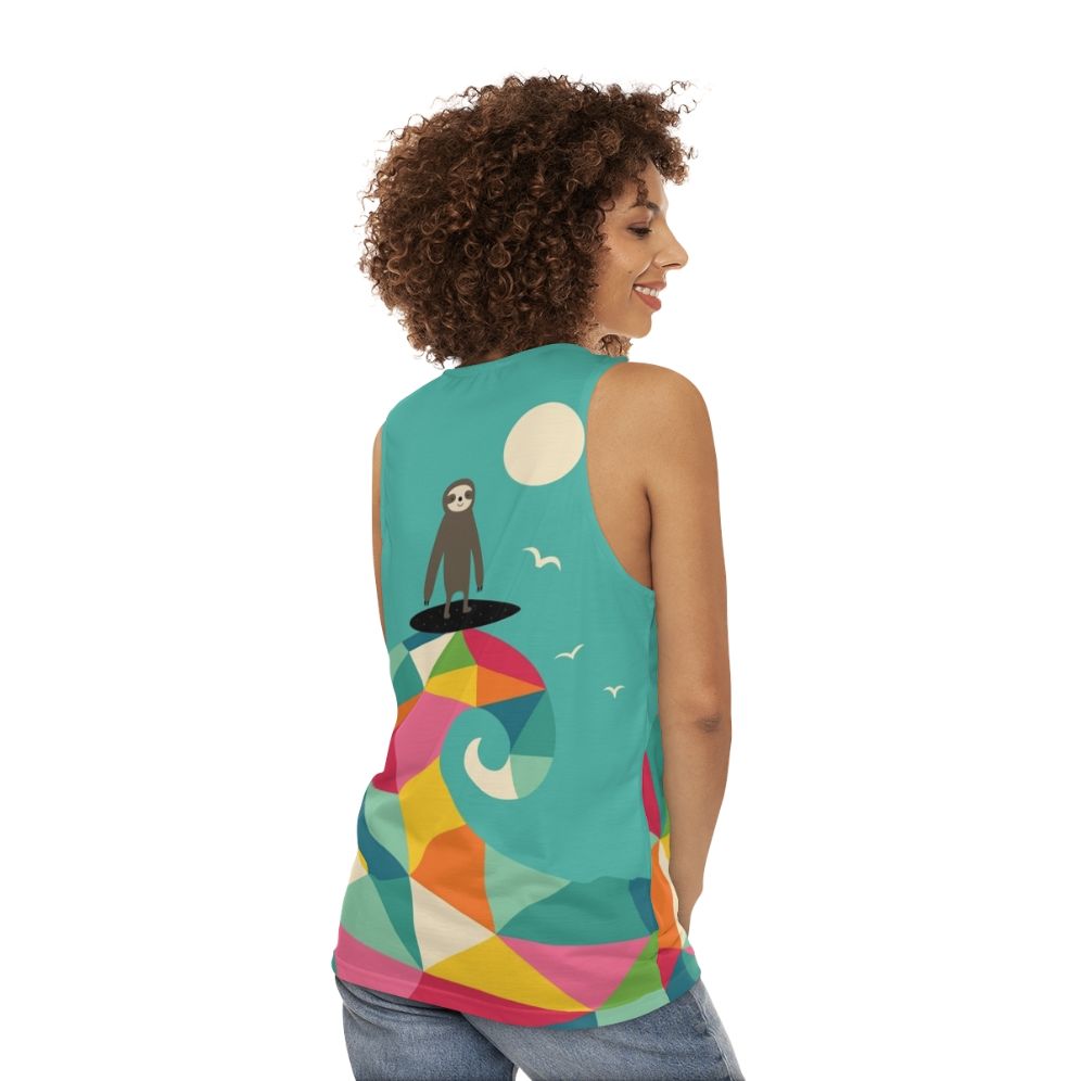 Surfs Up Sloth Unisex Tank Top - women back