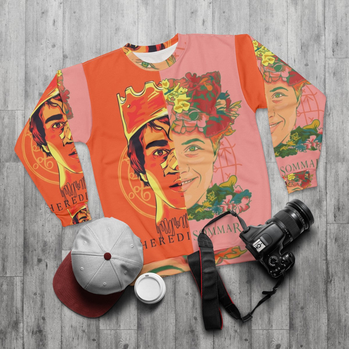 Hereditary and Midsommar inspired sweatshirt featuring horror movie imagery - flat lay