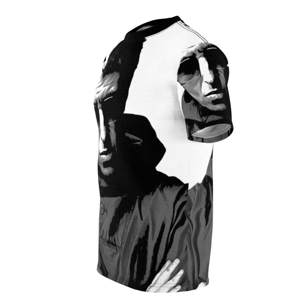 Liam Gallagher Inspired T-shirt featuring a colorful all-over print design - men left