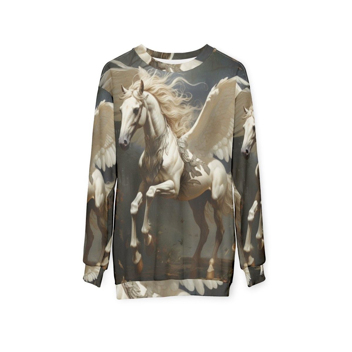 Mythical Pegasus Sweatshirt featuring a legendary horse with wings - hanging