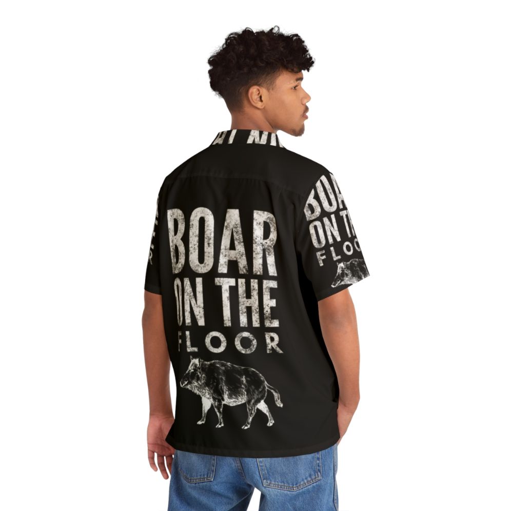 Boar on the Floor Hawaiian Shirt featuring a hunting-themed boar print design - People Back