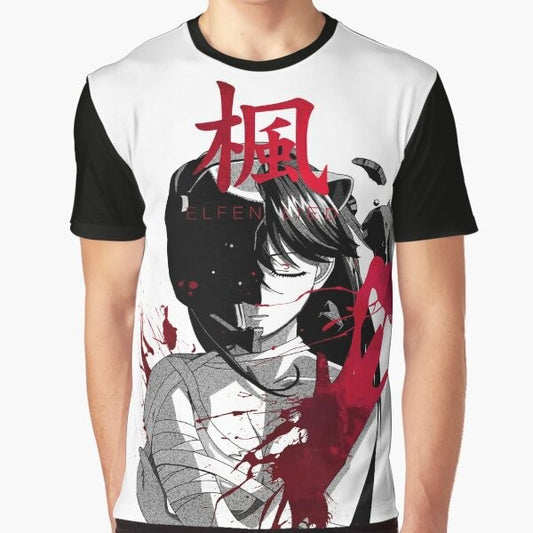 Elfen Lied Diclonius Anime Graphic T-Shirt with dark, monochrome, bloody design