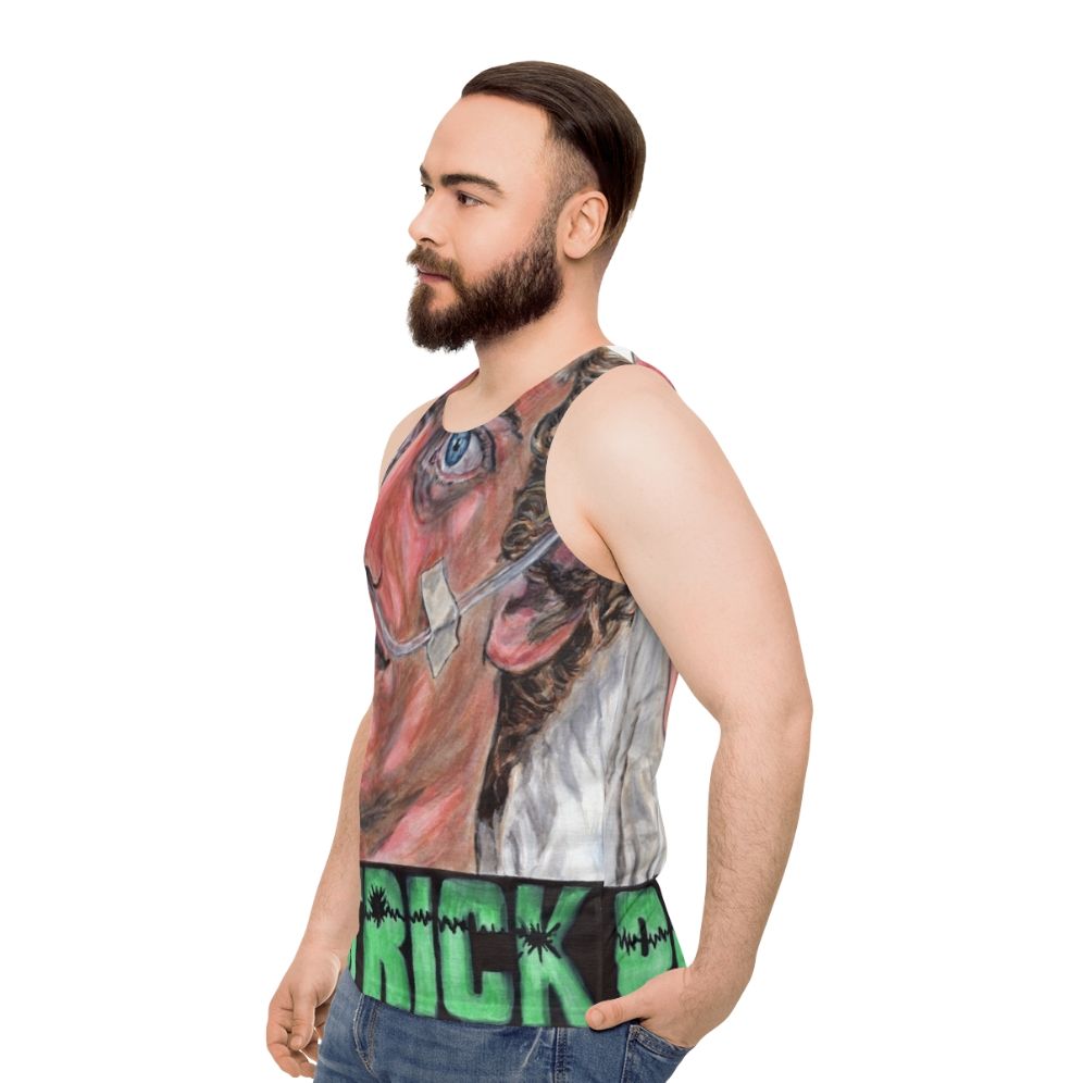 Unisex tank top featuring horror movie from 70s Australian cinema - men side