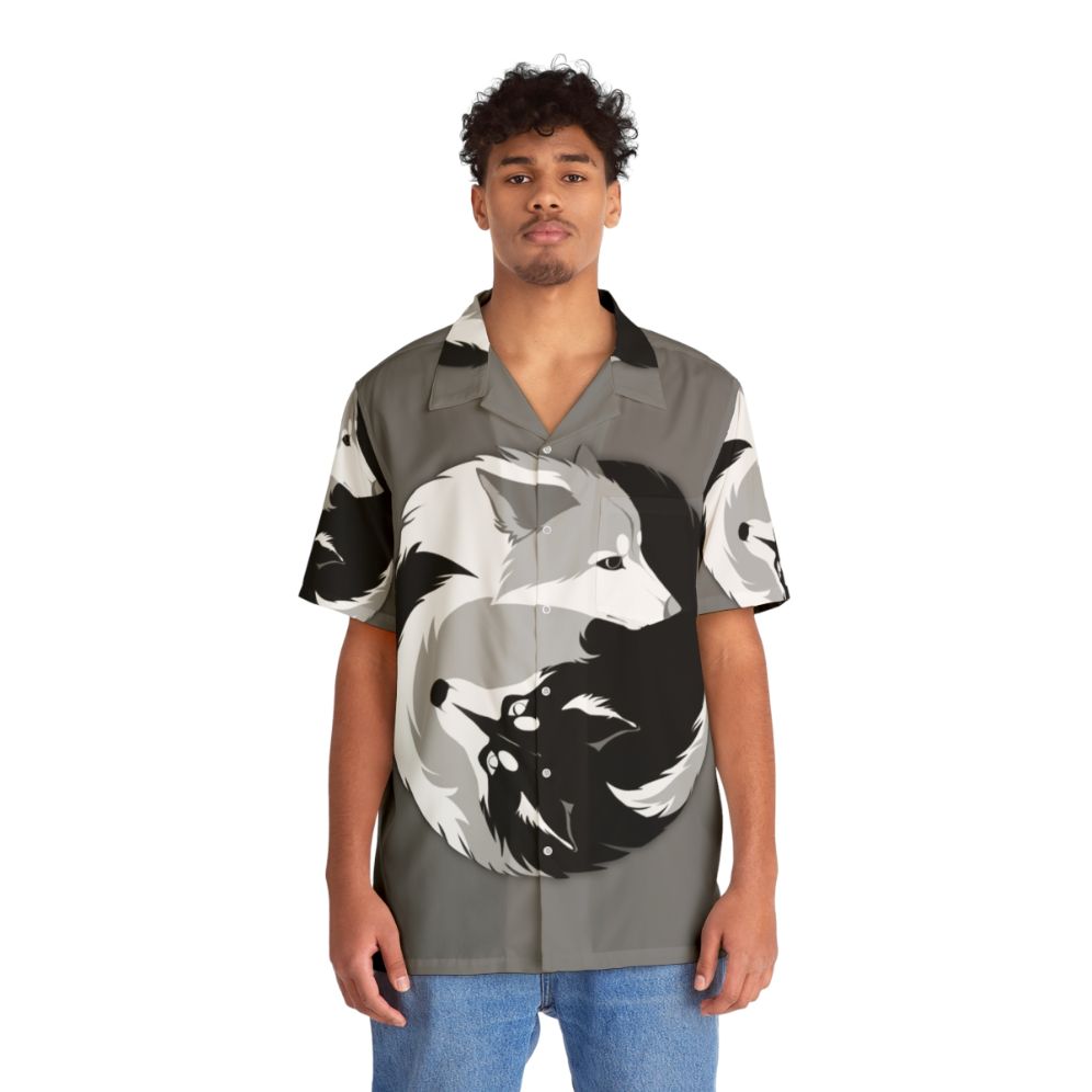 Nature-Inspired Husky and Wolf Hawaiian Shirt - People Front