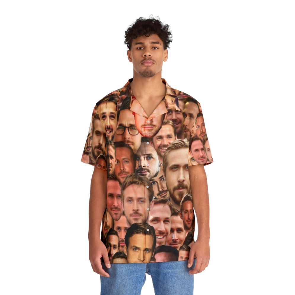 Ryan Gosling wearing a vibrant tropical Hawaiian shirt - People Front