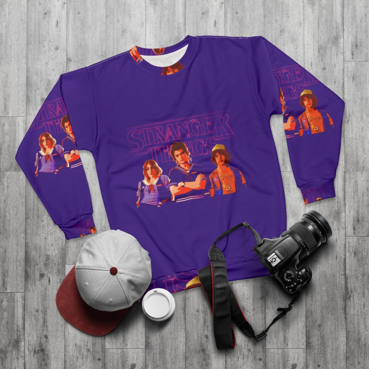 Stranger Things Robin, Steve and Dustin Graphic Sweatshirt - flat lay