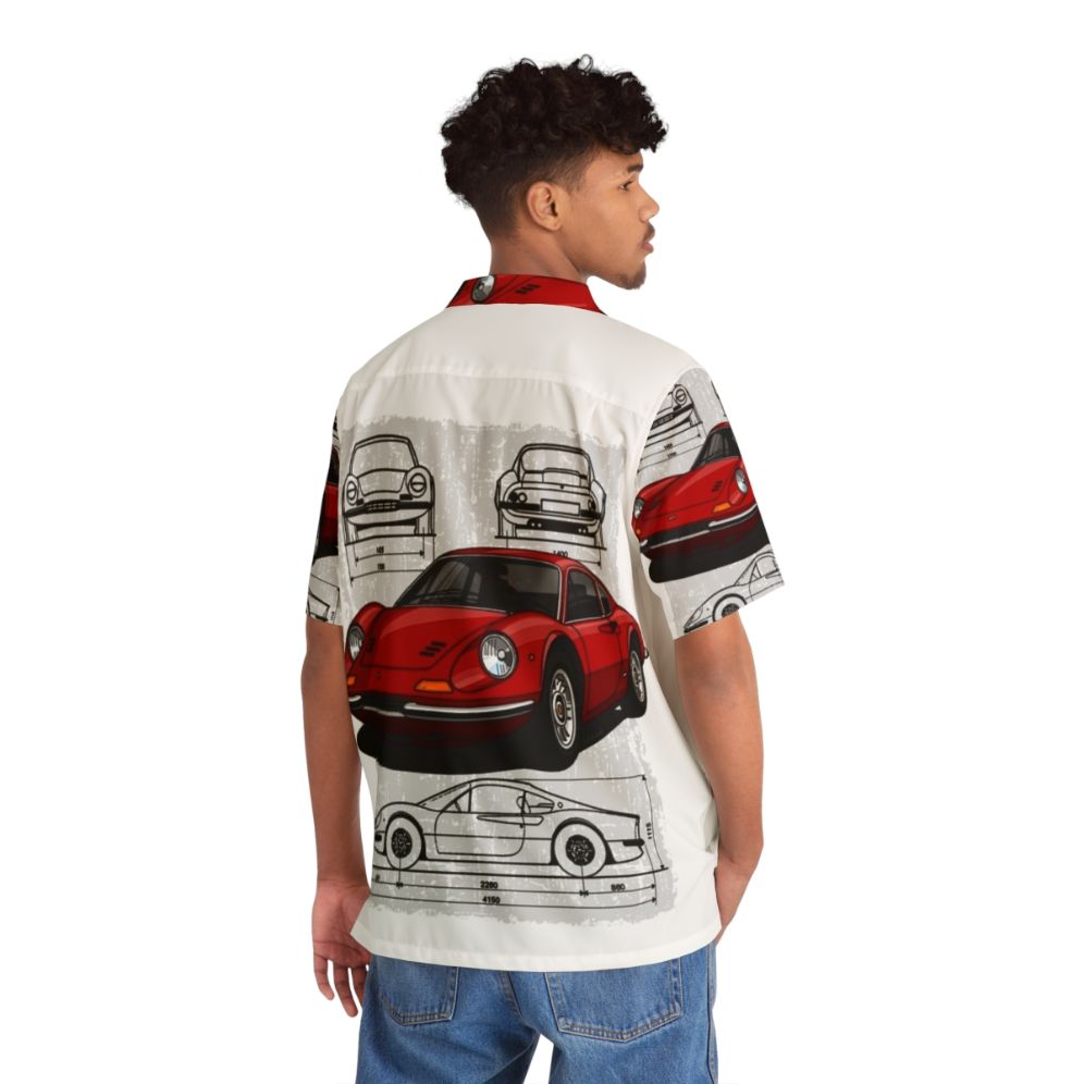 Illustration of the classic Ferrari Dino 206 GTB sports car on a Hawaiian shirt - People Back