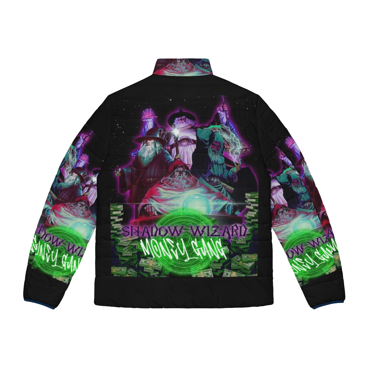 Shadow Wizard Money Gang Puffer Jacket with Streetwear Design - Back