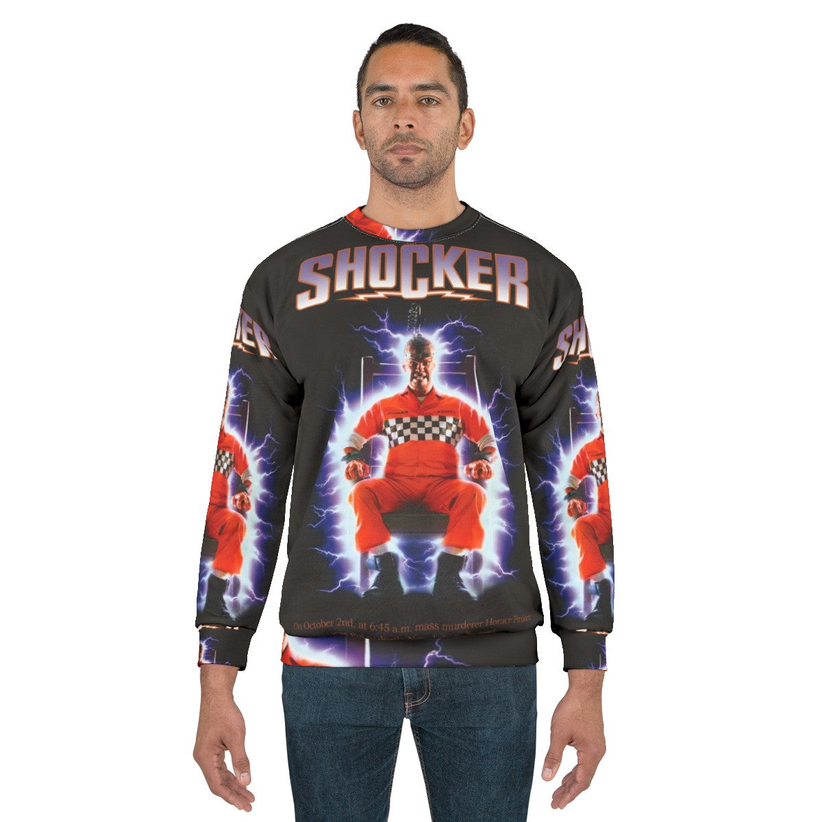 Shocker horror movie sweatshirt with retro 80s slasher design - men