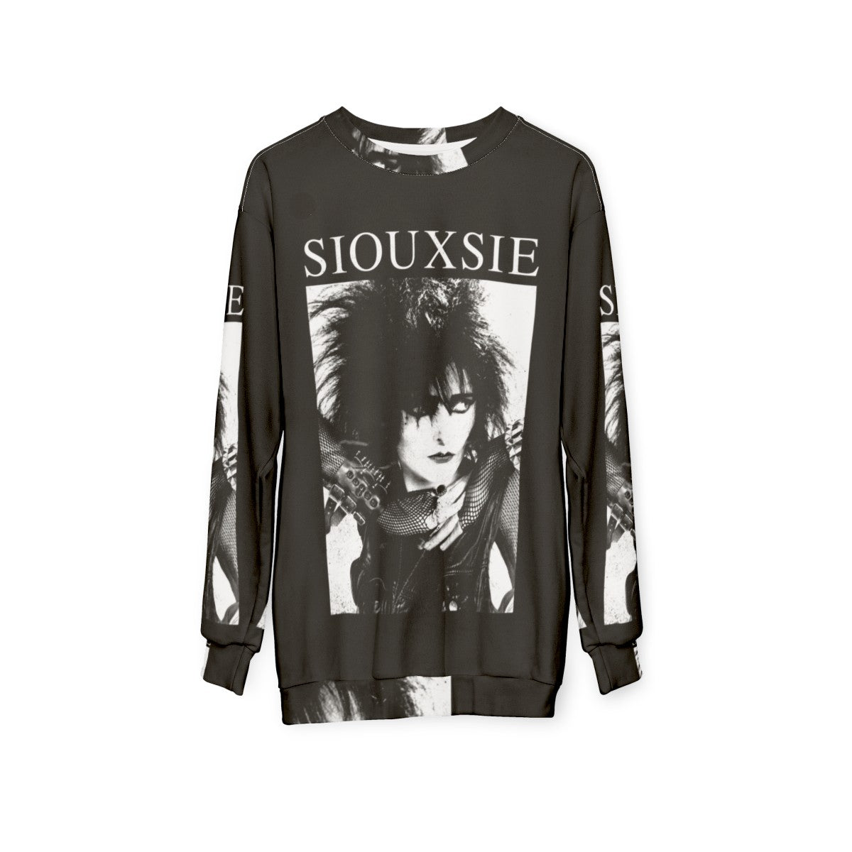 Siouxsie Sioux goth inspired sweatshirt with punk rock design - hanging