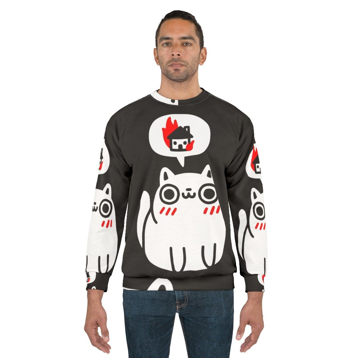 Dreaming of Destruction Sweatshirt featuring a cute and mischievous cat - men