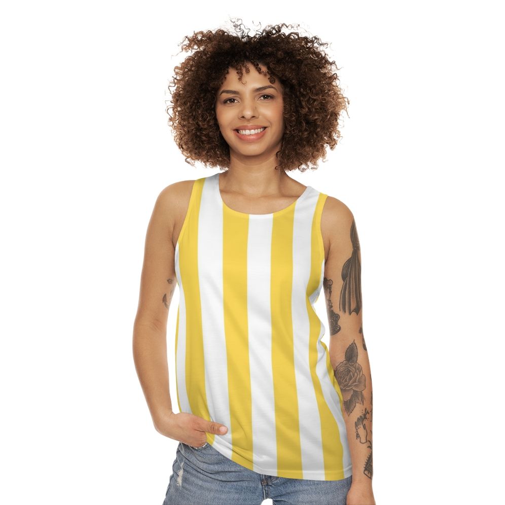 Yellow and white vertical striped unisex tank top - women