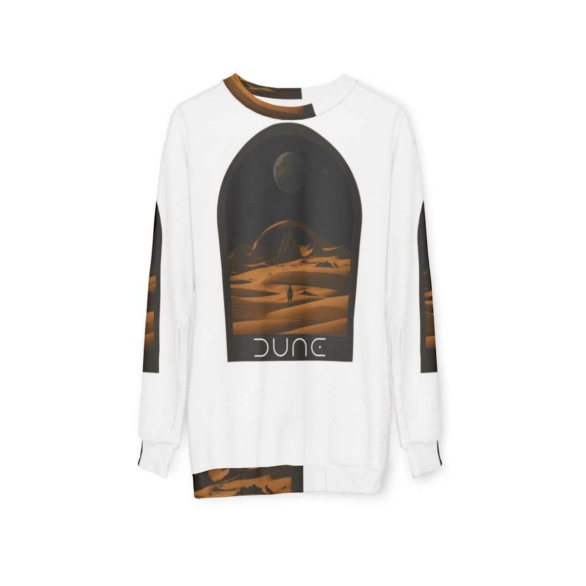 Dune-inspired sweatshirt with desert landscape design - hanging