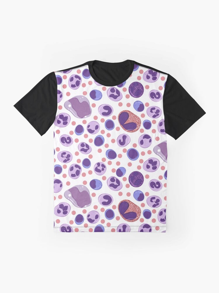 White Blood Cell Pattern Graphic T-Shirt for Medical and Science Enthusiasts - Flat lay