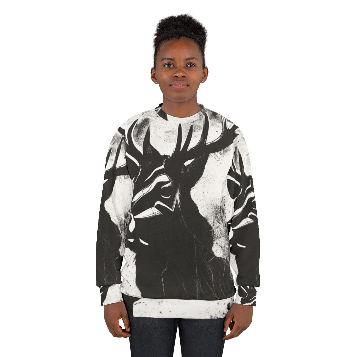 Stag Sweatshirt with Mythical Deer Graphic - women