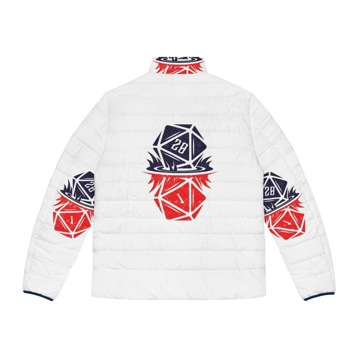 Stranger Things Upside Down D20 Puffer Jacket with Retro Gaming Dice Design - Back