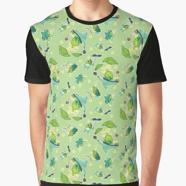 Korok pattern graphic t-shirt featuring a nature-inspired design from The Legend of Zelda: Breath of the Wild