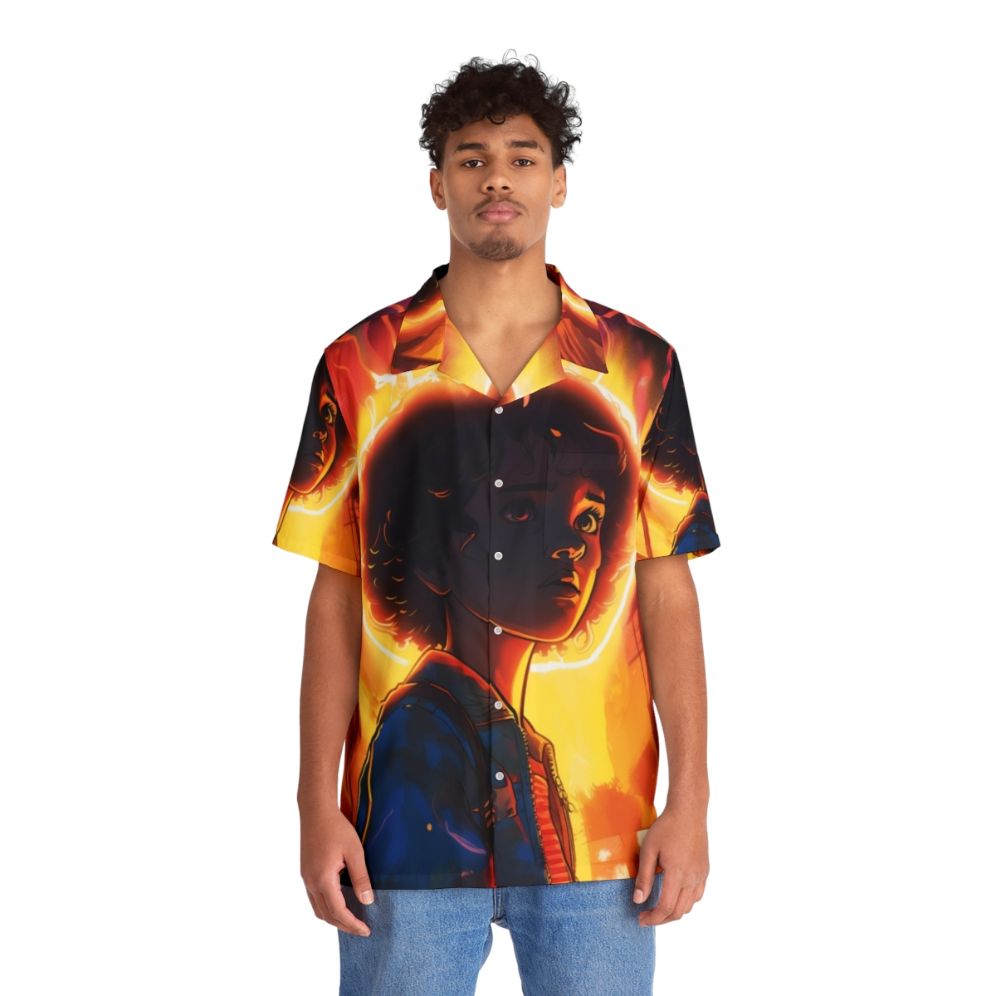 Boy wearing a Hawkins Hawaiian shirt from Stranger Things - People Front