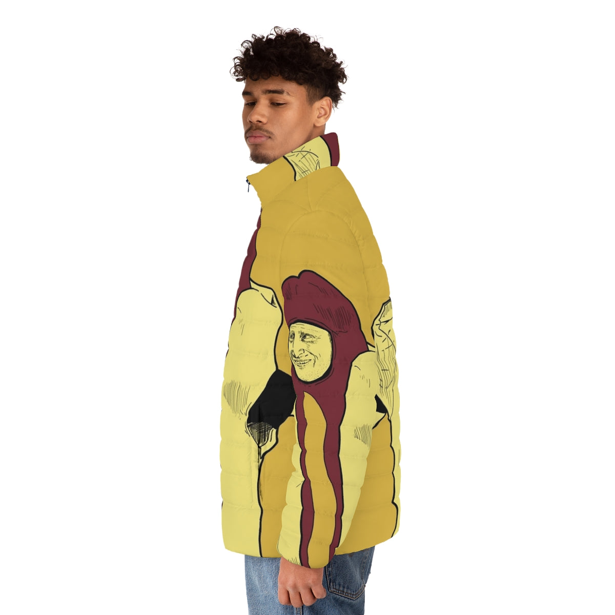 Hot dog car crash puffer jacket inspired by the hit comedy show I Think You Should Leave - men side left