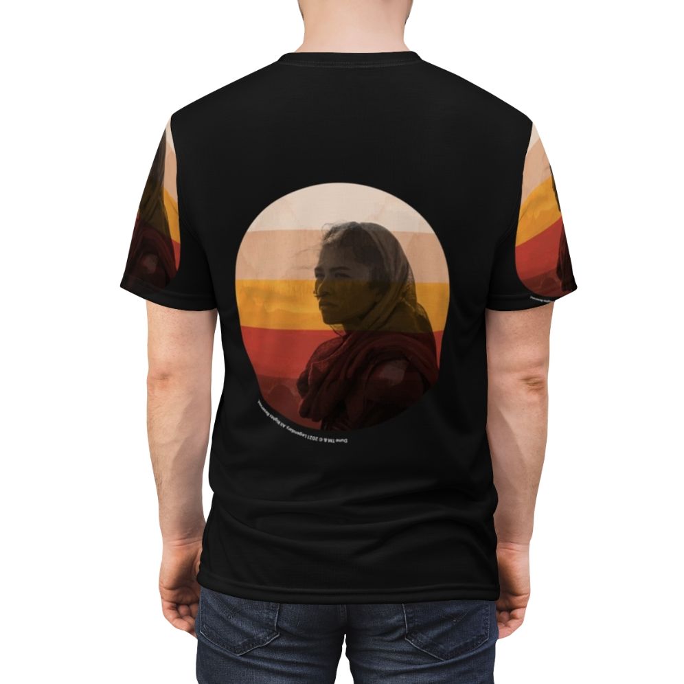 Dune-inspired science fiction t-shirt featuring iconic vector artwork from the 2020 movie - men back