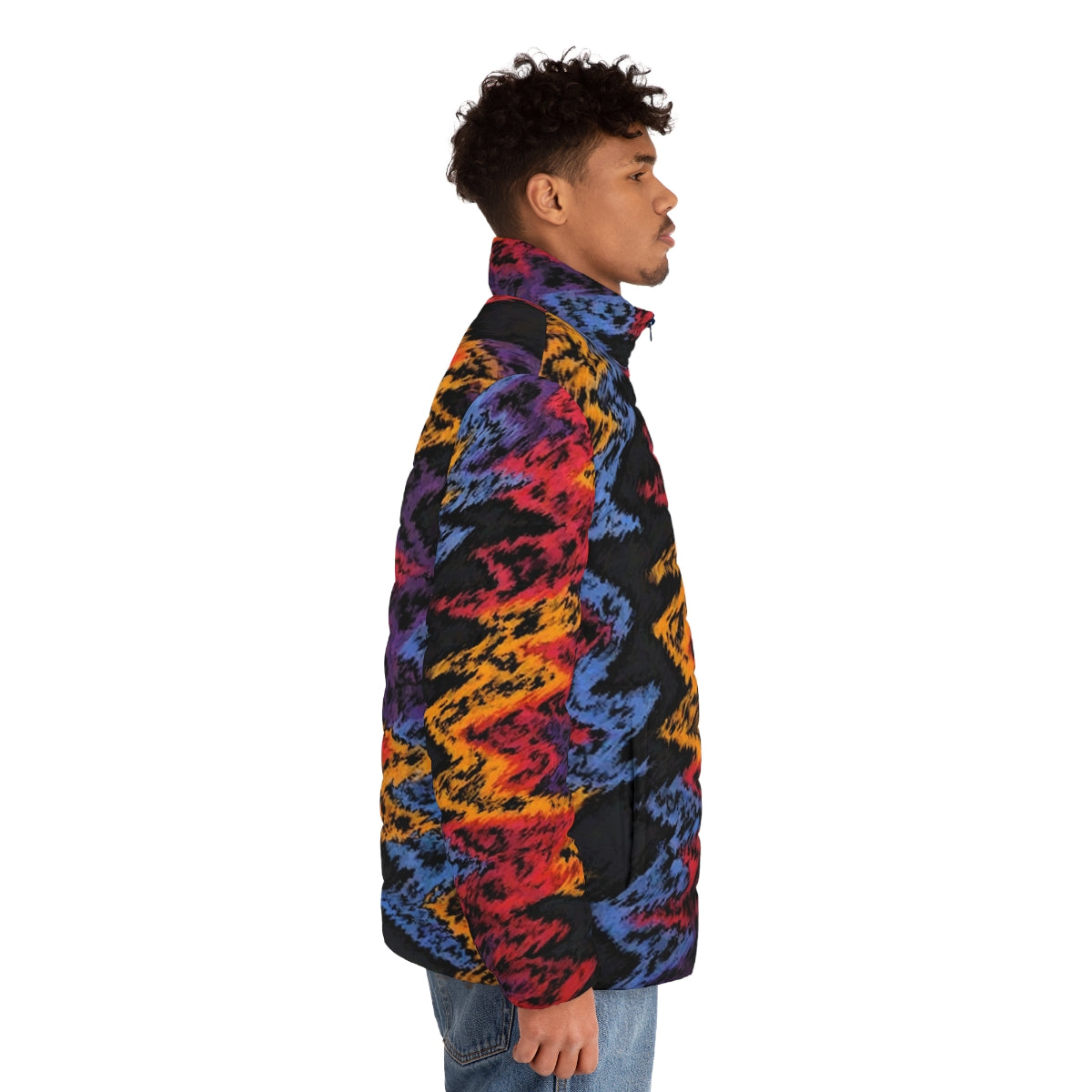 Retro-styled puffer jacket with basketball-inspired graphic pattern - men side right