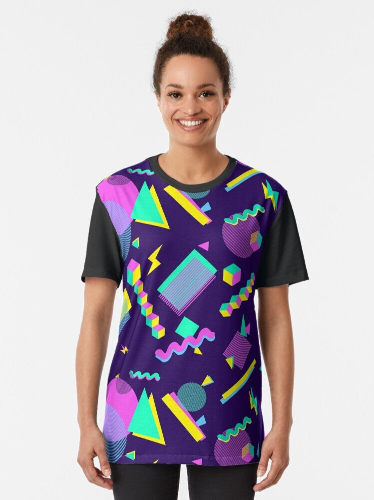 Retro bowling alley-inspired graphic t-shirt with vaporwave and corporate aesthetics - Women