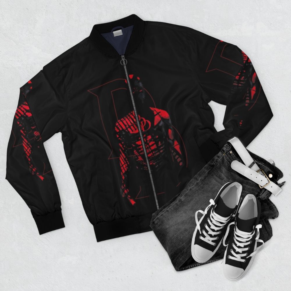 Daredevil in Shadows Superhero Bomber Jacket - Flat lay