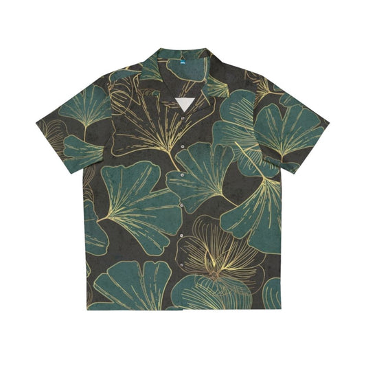 Ginkgo biloba leaves printed on a colorful Hawaiian shirt