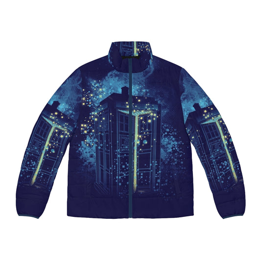 Regeneration V2 puffer jacket, featuring vibrant sci-fi and Dr. Who inspired design