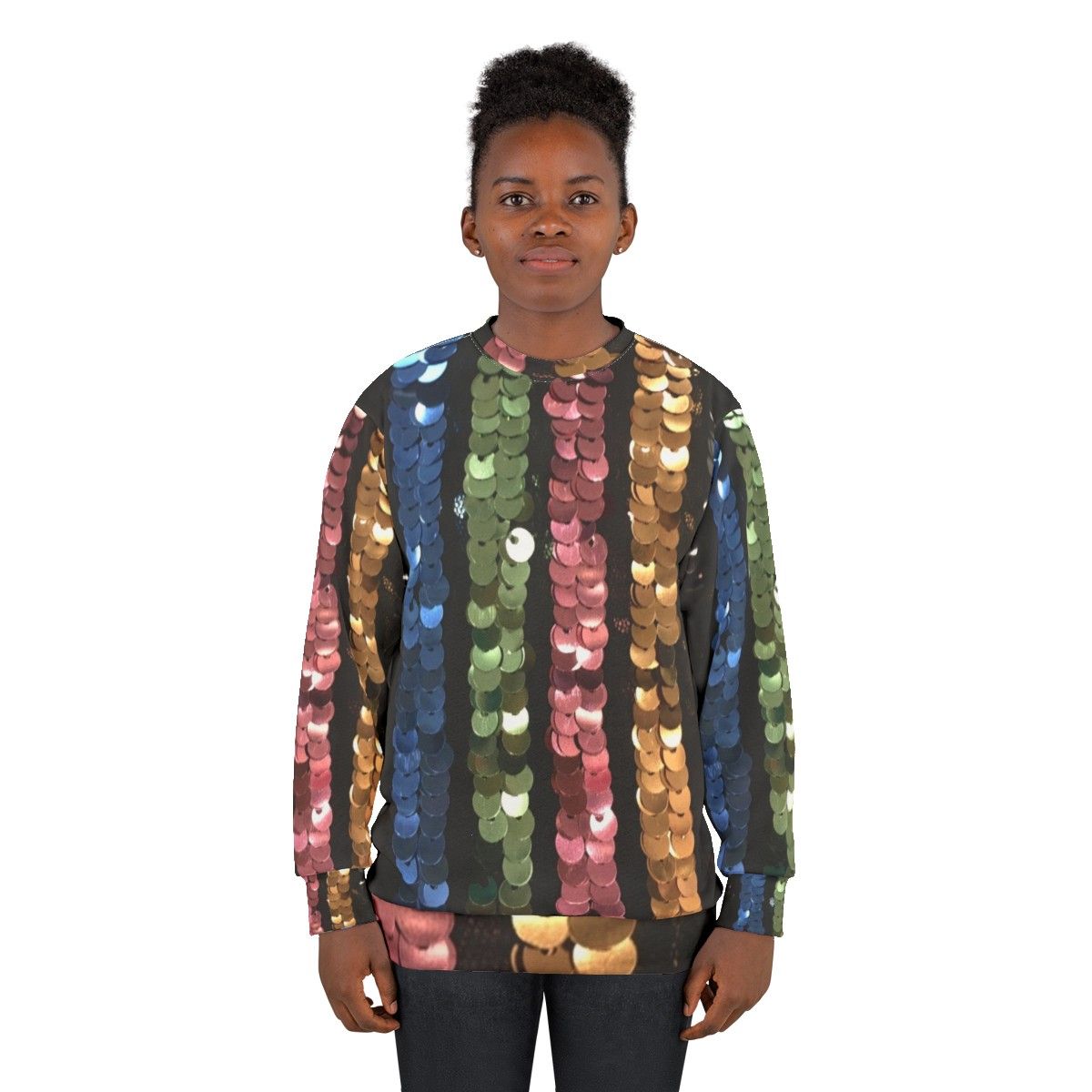 Shimmery sequin sweatshirt with vertical lines - women