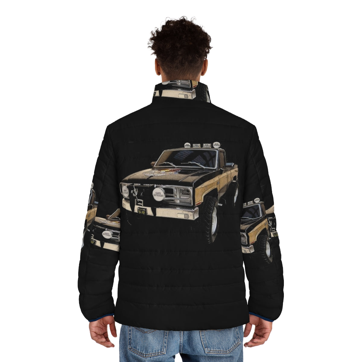 The Fall Guy GMC Sierra Grande Puffer Jacket featuring Colt Seavers' iconic 4x4 style - men back