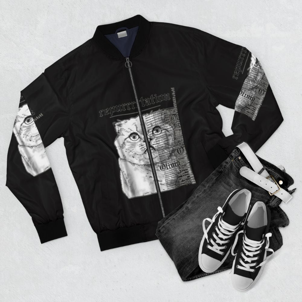 Taylor Swift inspired cat bomber jacket for men - Flat lay