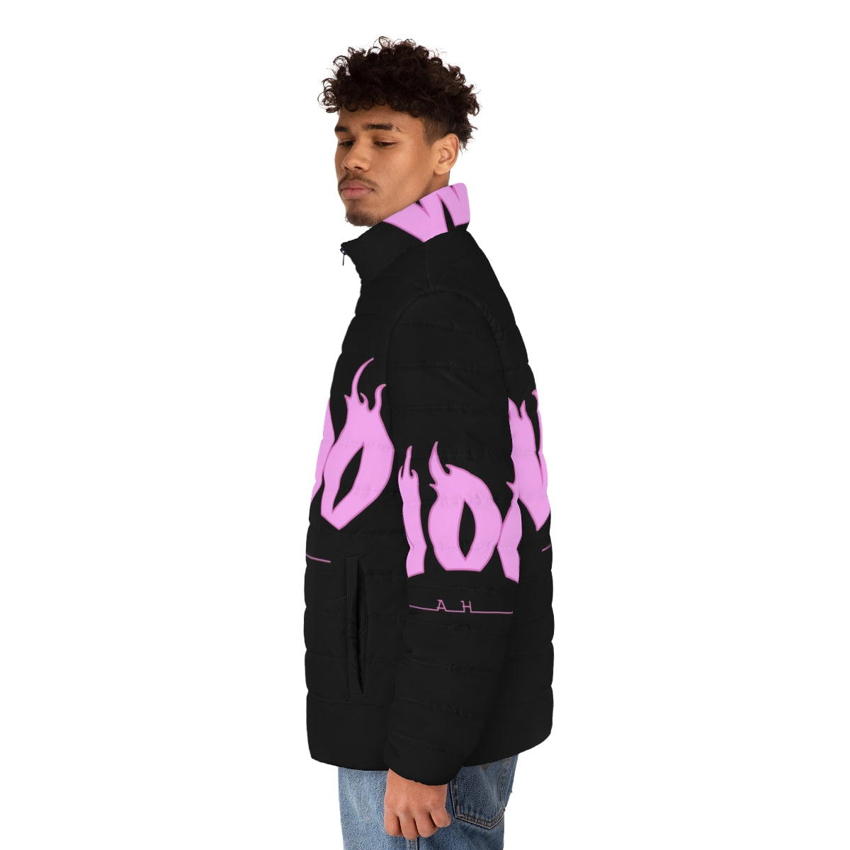 Stylish puffer jacket with music and pop culture inspired design - men side left