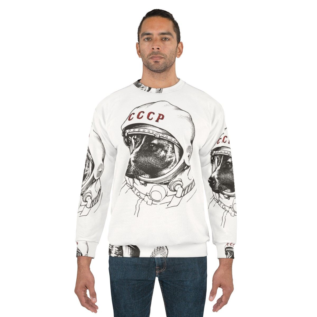 Laika the space traveling dog on a women's sweatshirt - men