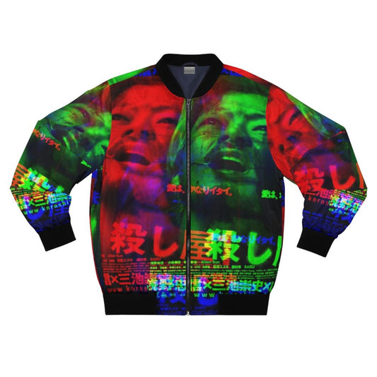 Ichi the Killer inspired colorful and glitchy bomber jacket design