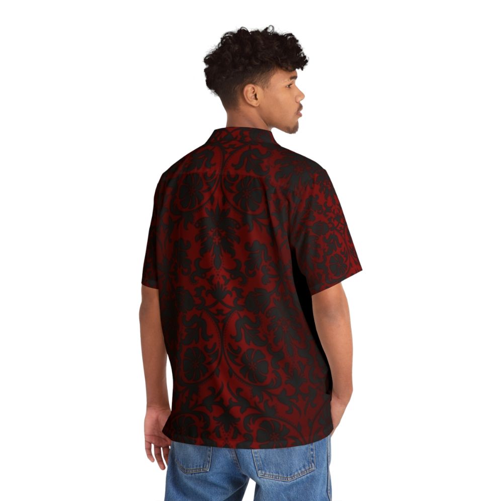 Dark Red and Black Damask Pattern Hawaiian Shirt - People Back