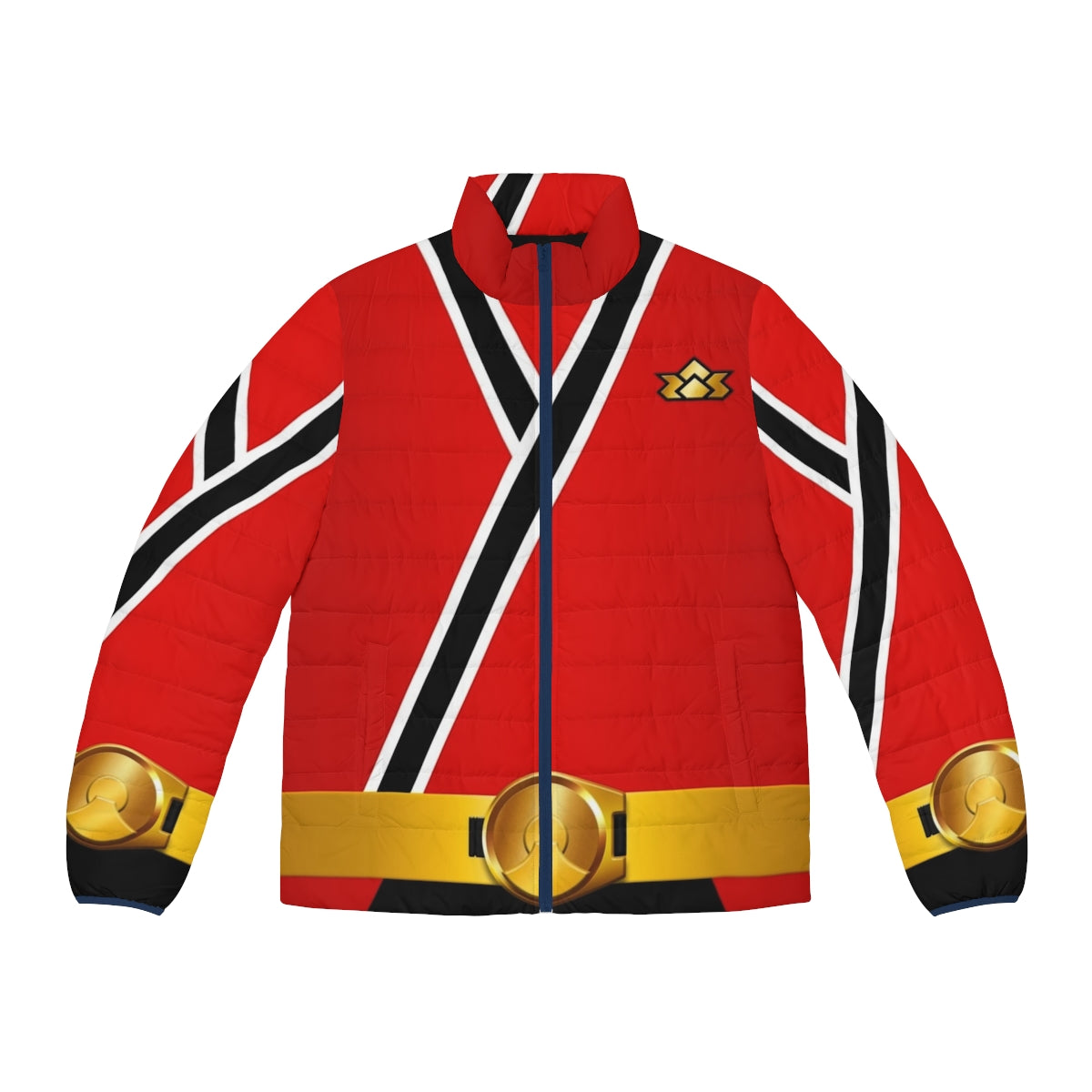 Samurai Red Puffer Jacket with Shinkenger and Super Sentai Inspired Design