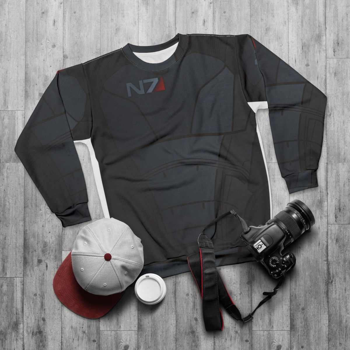 Mass Effect N7 Commander Shepard Armor Sweatshirt - flat lay