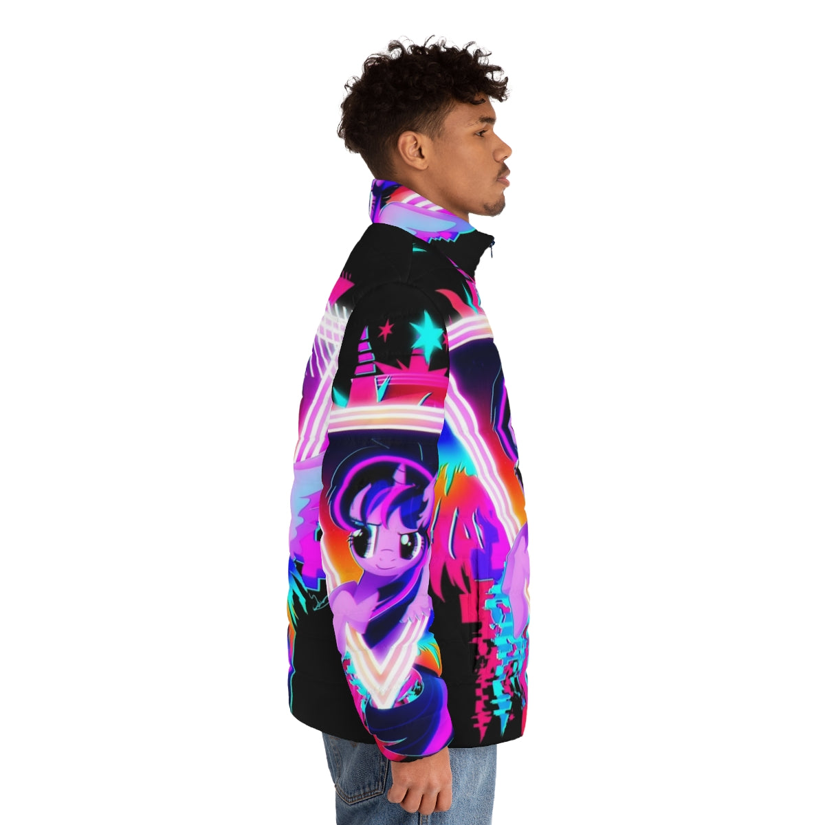 Neon puffer jacket featuring Twilight Sparkle from My Little Pony - men side right