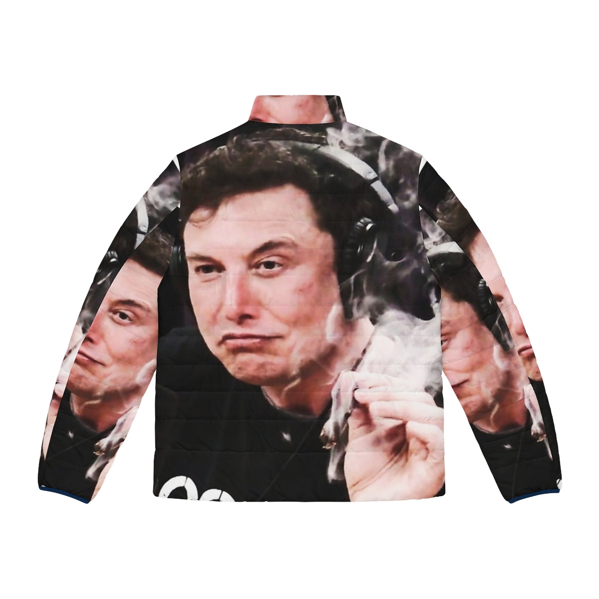 Elon Musk wearing a puffer jacket and smoking weed - Back